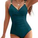 Blooming Jelly Women One Piece Swimsuits Tummy Control Bathing Suit Gold Ring Full Coverage Slimming Swimwear (Large, Turquoise)