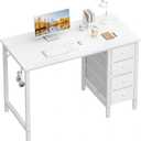 Lufeiya Small White Desk with Drawers for Bedroom, 40 Inch Kids Girls Study Desks, Reversible Computer Writing Nail Table with Fabric Drawer for Small Spaces Home Office Manicure, 39.4"