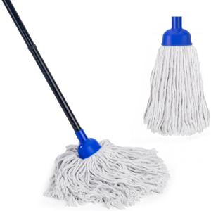 KeFanta Mop for Floor Cleaning,2 Pcs Cotton String Wet Mops Replacement Head Refill Compatible with Microfiber Cloth Mop & 0.8" Diameter Mop Handle (1 Handle & 2 Mop Heads) (Small, Blue)