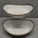 2 Tier Ceramic Fruit Bowl for Kitchen Counter, Tiered Fruit Basket for Countertop, Modern Multi Layer Fruit Display Stand for Party, Cute (Gold&White, Small) 1