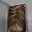 HOOJIH Hair Topper for Women with Thinning Hair 4x2.5inch Base Real Human Hair Topper with Bangs Handmade Invisiable Lace Front Topper - Medium Brown with Blonde Highlights