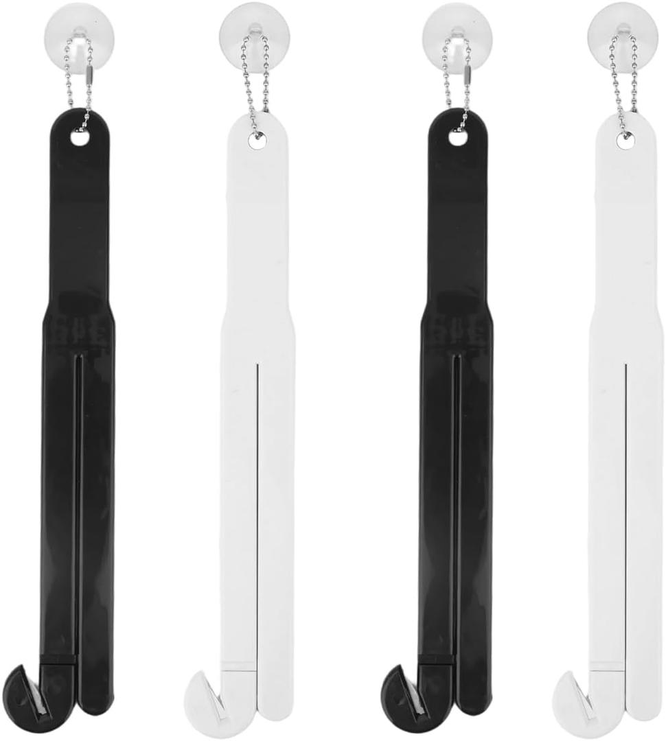 4pcs Food Bag Opener, Plastic Bag Cutter Pouch Squeezer with Stainless Steel Blade, Easy Hanging Chain & Suction Cup for Kitchen Home Restaurant Use (Black, White)