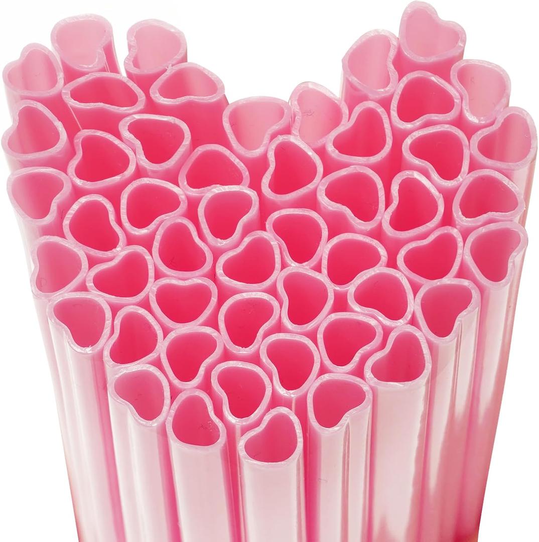 120 Pcs Heart Shaped Pink Straws Disposable Plastic Straws Cute Drinking straws for Valentine's Day Coffee Bar Birthday Bridal Party Supplies (120, Pink)