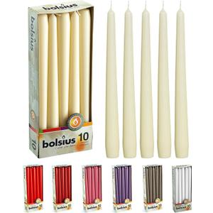 BOLSIUS Ivory Taper Candles - 10 Pack Unscented 10 Inch Dinner Candle Set - 8 Hours Burn Time - Premium European Quality - Smokeless and Dripless Household, Wedding, Party, and Home Dcor Candlesticks