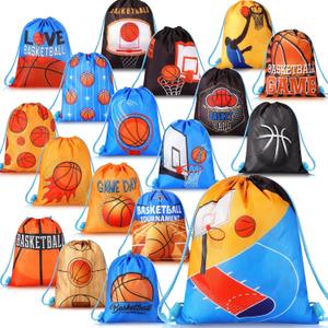 Boao 18 Pcs Basketball Party Favor Drawstring Bags Basketball Gift Bag 10 x 12 Inch Sports Travel Goodie Treat Snack Candy Present 18 Styles Backpack for Sports Gym Team Workout Supplies
