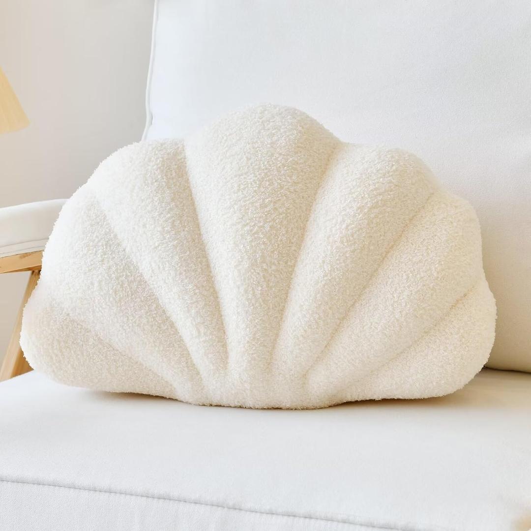 Lfsaaj Seashell Throw Pillows, Shell Shaped Throw Pillows, 18 Inch Soft Home Decorative Pillow Plush Cushion for Bed Couch Living Sofa Room Decor Accent Throw Pillow (Beige 18Inch)