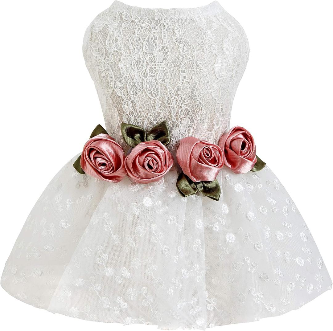 Fitwarm Luxury Rose Lace Pet Dog Weddding Dress Bride Clothes Formal Apparel, Medium