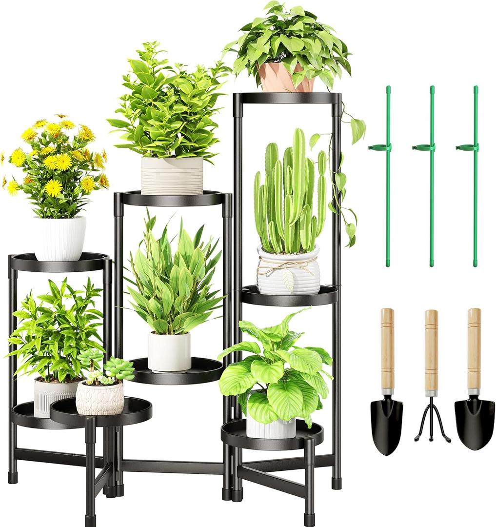 8 Tier Plant Stand Indoor, Tiered Plant Stand Outdoor for Multiple Plants, Corner Plant Shelf for Patio Balcony Porch Garden Living Room House, Black