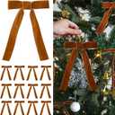 12 Pcs Khaki Velvet Ribbon Bows Christmas Tree Ornaments Vintage Velvet Bows for Tree Garland Wreath Indoor Xmas Decorations (3/8'' Wide, 5 * 7 inch) Color: Khaki