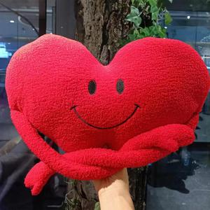 Red Heart Pillow, 3D Fluffy Red Throw Pillow, 17.8x12 Inch Cute Plush Soft Emoji Throw Pillows for Couch Bed Living Room Valentine's Day Gift (Smile)