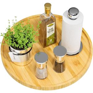 Lazy Susan Organizer, 13.2 Inch Non-Skid Bamboo Lazy Susan for Kitchen Table cabinets Closets and Kitchen Islands, Wood Turntable for Kitchen Countertop Organizer
