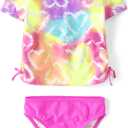 The Children's Place Girls' and Toddler Short Sleeve Rashguard Swimset (3T, Heart Tie Dye)