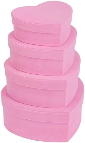 GnFlus Velvet Nesting Gift Boxes with Lids for Presents 4 Pack Pink Heart Shape Gifts Box for Arrangements Flowers Valentines Christmas Wedding Birthdays Bridesmaid Anniversary Party
