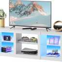 WLIVE LED TV Stand for 65-Inch TV, 58-Inch Entertainment Center with Adjustable Glass Shelves, Modern Media Console for Living Room & Bedroom, White