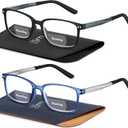 2 x EASY READ 2 Pairs TR90 Bifocal Reading Glasses for Men,Rectangular Sport Blue Light Blocking Readers with Spring Hinge