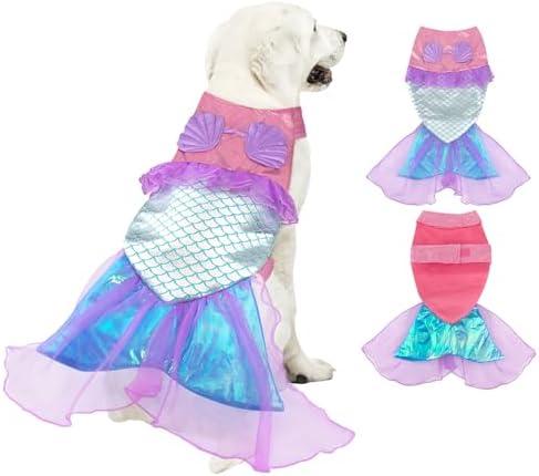 Mermaid Dog Halloween Costume for Small & Medium Dogs - Sparkly Puppy Cosplay Clothes for Christmas & Birthday Parties, S