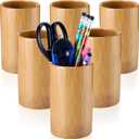Zhehao 6 Pcs Bamboo Pen Holder Solid Wood Desk Pen Pencil Holder Stand Wooden Pencil Holder for Desk Multi Purpose Use Pencil Cup Cylindrical Pen Cup Desk Organizer for Home School Office Supplies