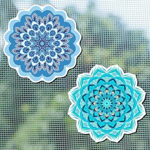 2 Pairs Mandala Screen Door Magnets 6" Round Double Sided Door Protectors for Sliding Screen Doors, Decorative Magnets to Prevent People & Pets from Running into Windows(Blue Mandala)