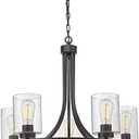 Beionxii 5-Light Wagon Wheel Chandelier, 26" Farmhouse Contemporary Foyer Pendant Light Dinning Room Lighting Fixture Oil Rubbed Bronze with Clear Seeded Glass