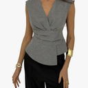 SweatyRocks Women's Pleated Sleeveless Work Blouse Elegant V Neck Asymmetrical Tank Top, Large