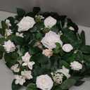 Ling's Moment 5FT White Artificial Flower Garland Fake Rose Green Leaves Floral Garland Arch Flowers Vine for Wedding Party Backdrop Decor Mantel Home Table Centerpieces Window Decorations