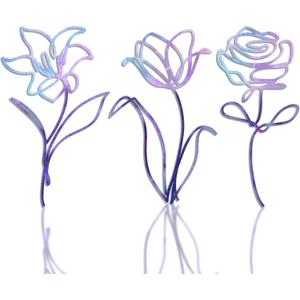 3 Pieces Metal Flowers Wall Arts Decor, Rustic Farmhouse Metal Wall Art Father's Day Gifts Purple Minimalist Floral Decor for Bathroom Kitchen Bedroom Living Room, 6x10 Inches - Housewarming Gifts