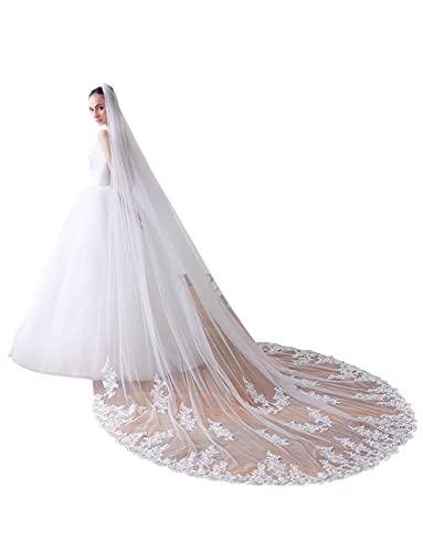 EllieWely Womens 1 Tier Royal Lace Wedding Bridal Veil With Metal Comb White X60