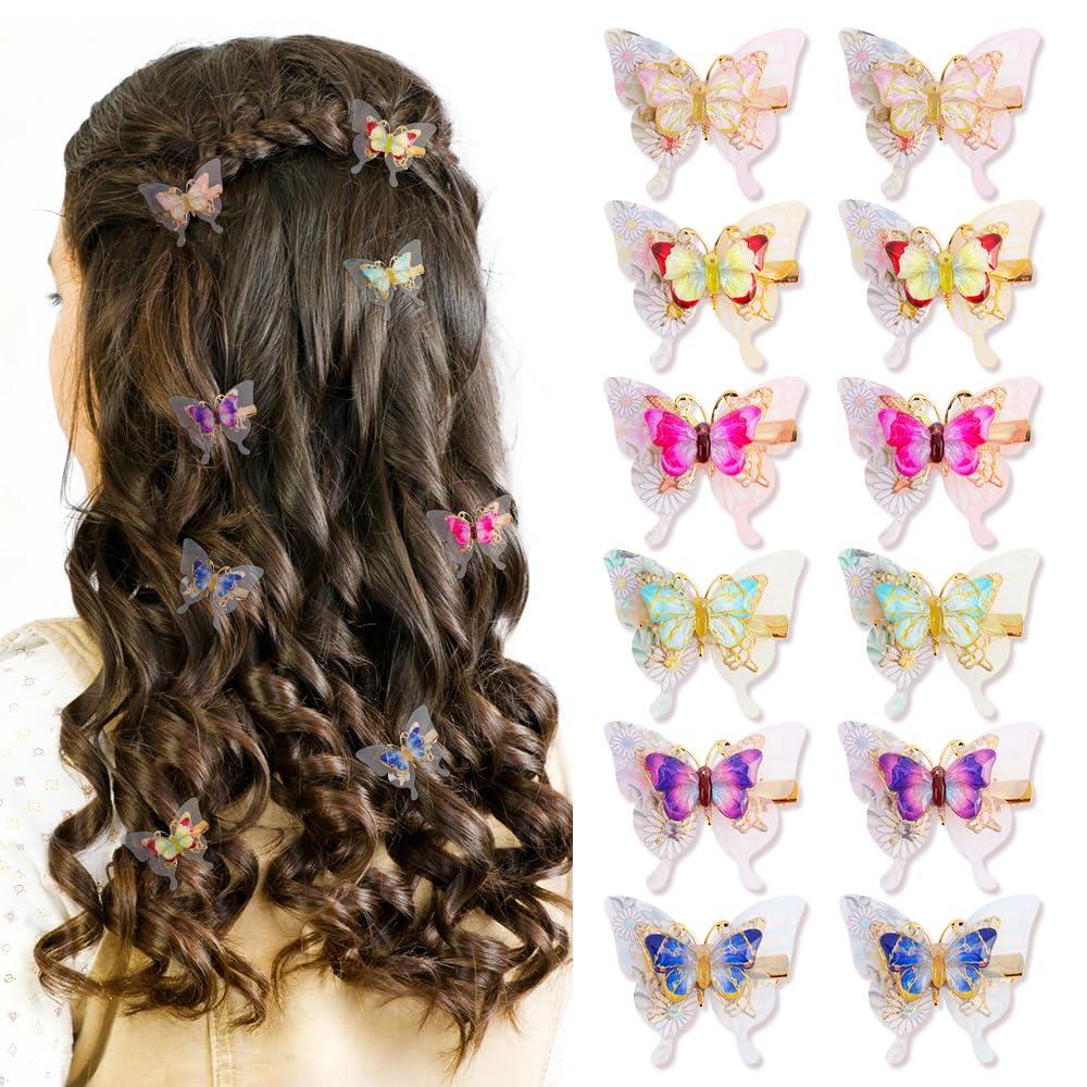 2 x 12PCS Colorful Butterfly Hair Clips for Women and Girls, Cute Fairy Hair Accessories Small Butterfly Clips for Themed Party, Prom, Birthday, Wedding and Back to School