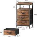 Huuger Nightstand with Charging Station, 27.6 Inch Bedside Table with Fabric Drawers, End Table with USB Ports and Outlets, Night Stand for Bedroom, Rustic Brown