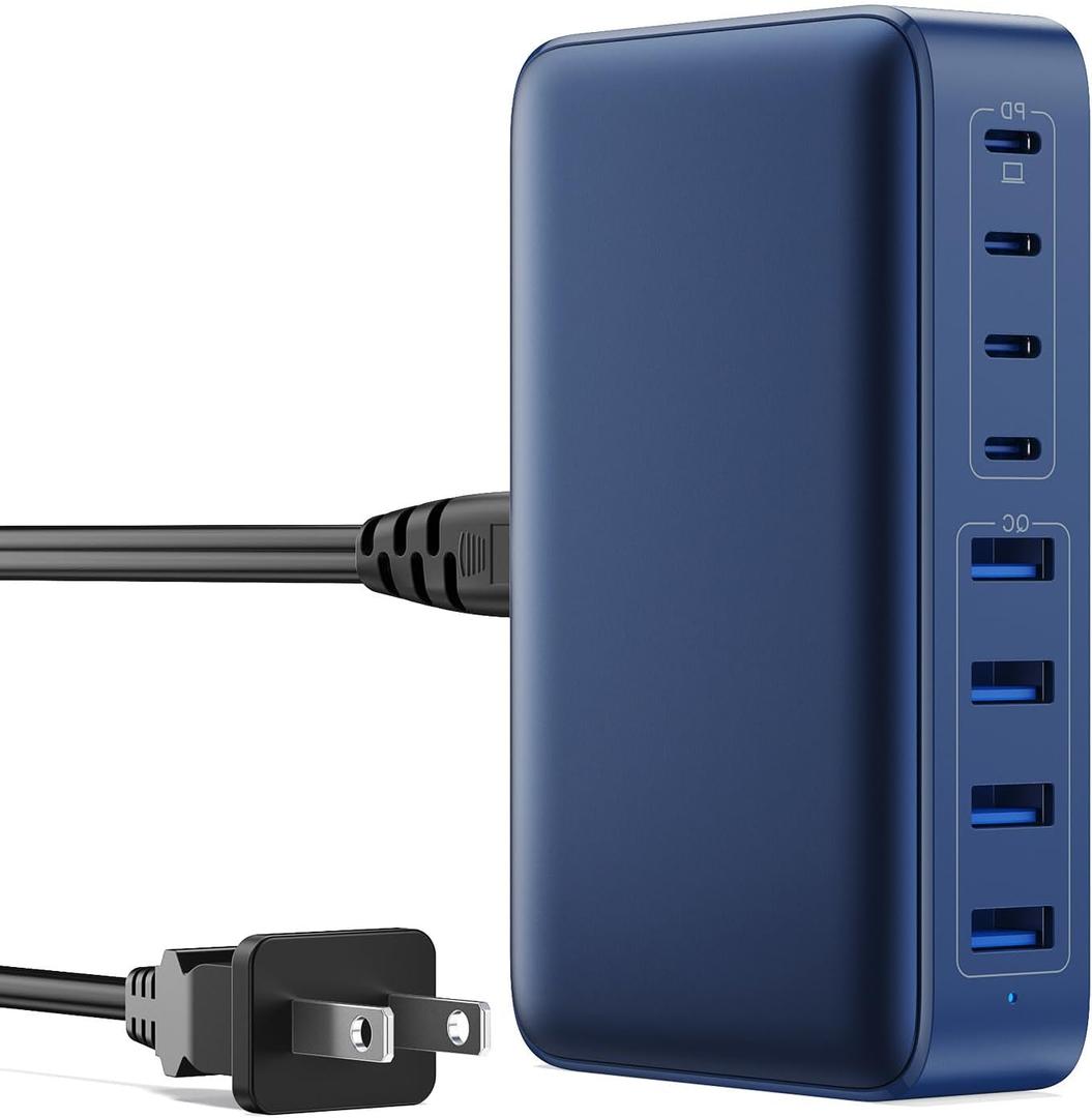 USB C Charger 200W USB C Charger Block,Upgraded GaN III 8-Port Fast Charging Station Hub,PD 65W Laptop Charging Adapter Compatible with MacBook Pro/Air,DELL,Steam Deck,iPhone 16/15/14,Galaxy S23/22 (Deep Blue)