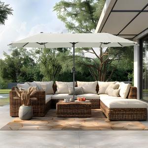 PHI VILLA 13ft Large Patio Umbrellas, Double-Sided Outdoor Market Rectangle Umbrella for Outside, Ivory