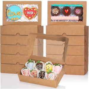 50PCS 8x5x2 Inch Bakery Boxes Cookie Boxes with Window Treat Boxes Dessert Boxes for Cookie,Donut,Muffins,Chocolate,Cupcake,Macaron,and Candy Gift Giving (Brown)