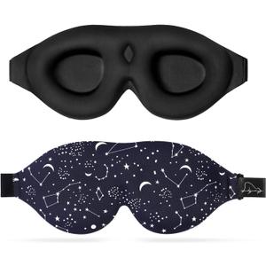ALASKA BEAR Sleep Mask Women Men with Molded Eye Cups, Well-Contoured 3 D Extra-Plush Soft Memory Foam Blackout Eye Mask Zero Pressure on Eyelids & Eyelashes w Earplugs Set - Silent Night Stars