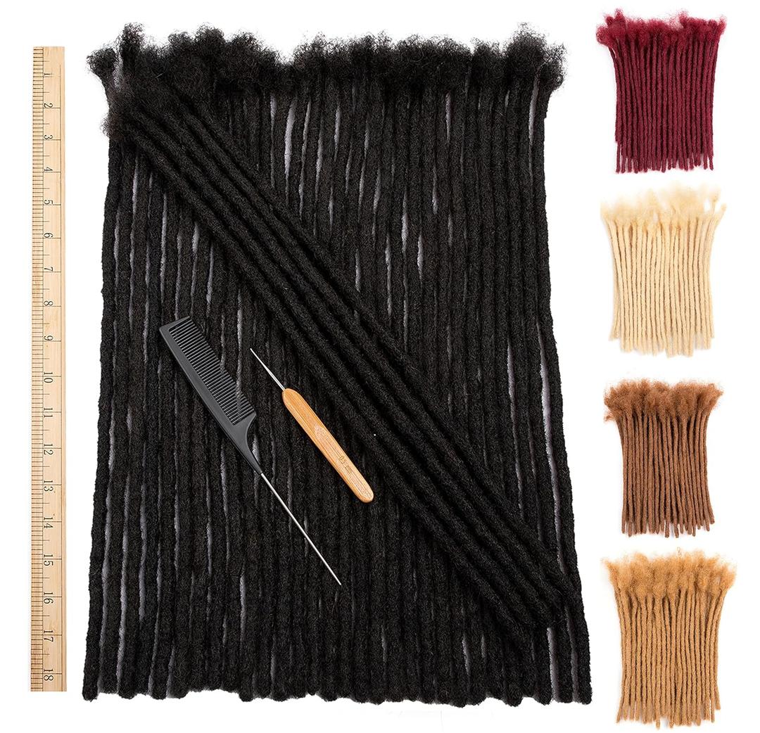 DAIXI 18 Inch 30 Strands 0.8cm Thickness 100% Real Human Hair Dreadlock Extensions for Man/Women Full Head Handmade Permanent loc Extensions Bundles Can Be Dyed Bleached Curled Twisted