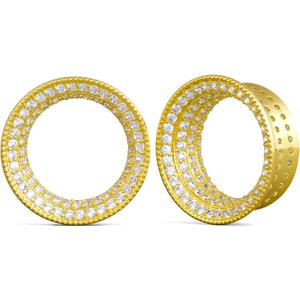 PONWAG 1 Pair 0g 00g 8mm-30mm Classic Ear Gauge Luxury White Zircon Hollow Ear Plug Gauges Single Flare Tunnels For Ear Stretcher Expander Women Body Piercing Jewelry