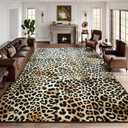 DweIke Leopard Print Rug for Living Room, Machine Washable 8x10 Cheetah Area Rugs for Bedroom, Non-Slip Low Pile Animal Hide Carpet with Rubber Backing for Dining Room Kitchen Home Decor,White Brown