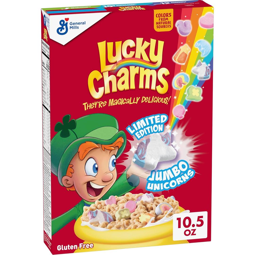 Lucky Charms Gluten Free Cereal with Marshmallows, Whole Grain, 10.5 oz Hearts, Stars, Horseshoes, Clovers & Unicorns, 19g Whole Grain, Good Source of Calcium, 12 Vitamins,  