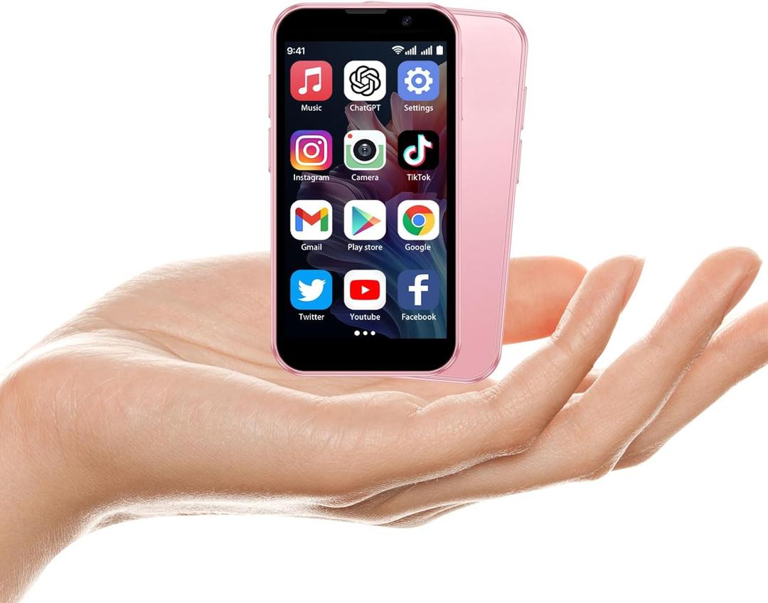 Mini Phone 3.0" HD Touch Screen Mini Smartphone World's Smallest Unlocked Android Compact Mobile Phone for Kids & Students Cell Phone wih GPS Dual SIM Face ID 2GB+16GB Pink