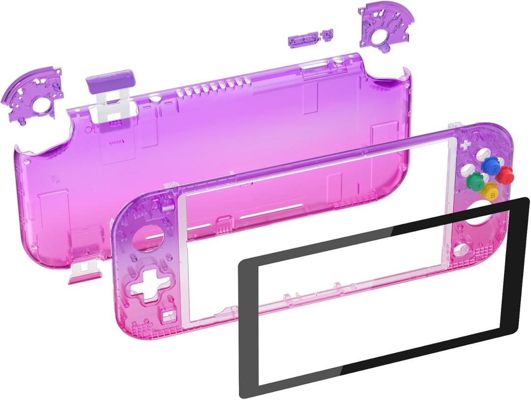 eXtremeRate Gradient Translucent Purple Rose Red DIY Replacement Shell for Nintendo Switch Lite, NSL Handheld Controller Housing w/Screen Protector, Custom Case Cover for Nintendo Switch Lite