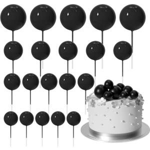 ASTARON 20 Pcs Ball Cake Topper Decorations Mini Balloons Cake Toppers Sticks Black Balls Cake Picks Cake Topper Balls for Graduation Birthday Cake Decorations