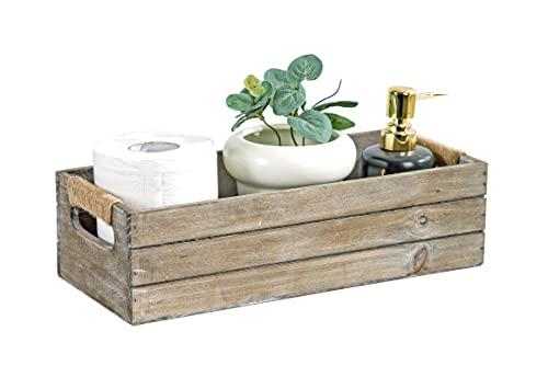 TIMRIS Rustic Wooden Toilet Paper Holder, Farmhouse Bathroom Decor, Toilet Tank Basket, Decorative Storage Container (Rustic Gray)