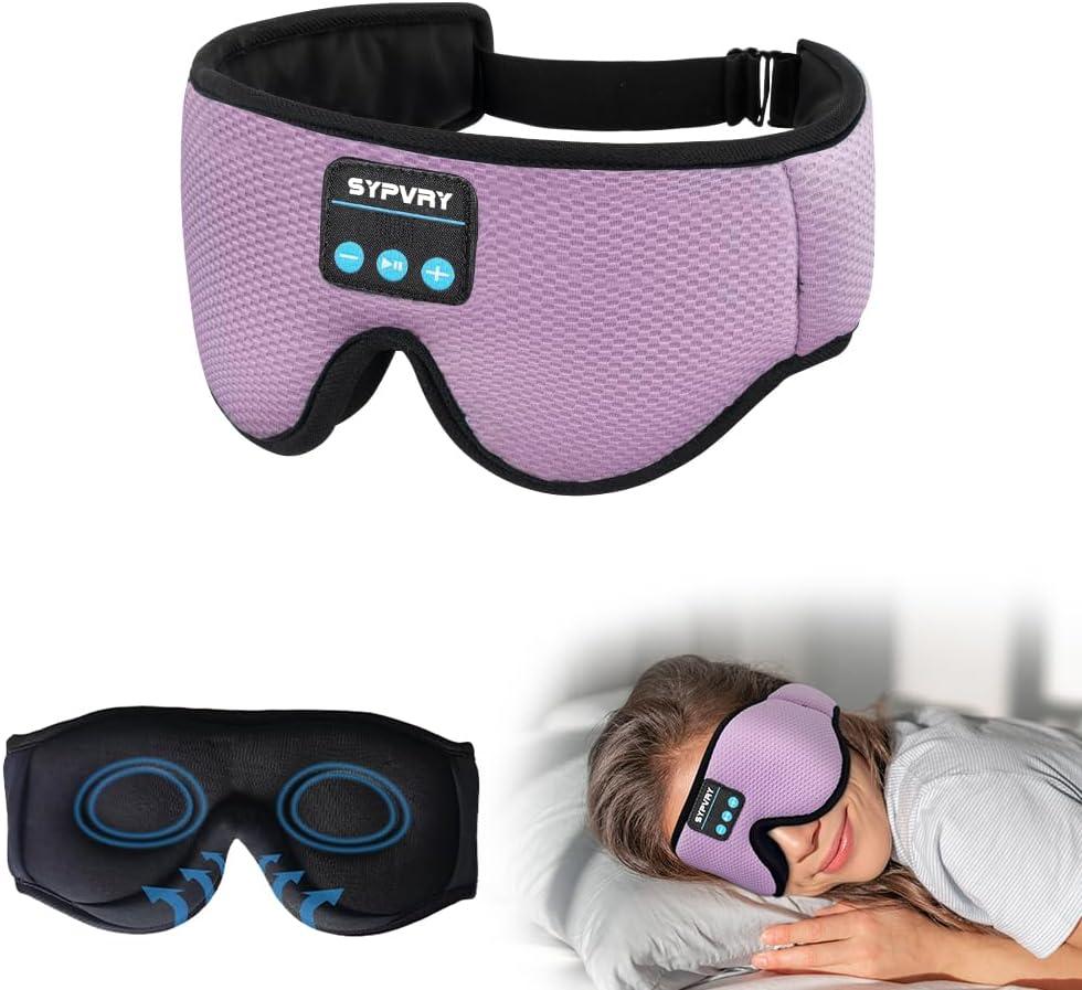 Sleep Mask Bluetooth Headphones Soft Wireless Headband Eye Mask Blackout with Microphone (Purple)