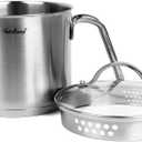 1.5 Quart Stainless Steel Saucepan with Pour Spout, Saucepan with Glass Lid, 6 cups Burner Pot with Spout - for Boiling Milk, Sauce, Gravies, Noodles, 6.3 x 5.91 x 5.12 inches