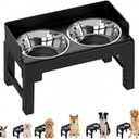 PAKEWAY Elevated Dog Bowls, Spill Proof, Tiltable Dog Feeder with 2 Stainless Steel Bowls, 6 Height Adjustable Raised Bowl (Black)
