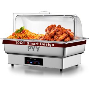 PYY Electric Chafing Dish Buffet Set, Roll Top Chafing Dish, Stainless Steel Chaffing Server Set Chafer for Catering,Buffets (2 Half-Size with Lid)