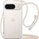 YESPURE for Google Pixel 9 Clear Strap Case Adjustable Cord Neck Shoulder Crossbody Mobile Phone Cover Transparent Durable Soft Slim Cover Women Shockproof Protective Phone Case for Pixel 9 - Beige