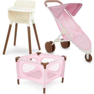 LullaBaby  14-Inch Realistic Baby Doll Accessory Bundle  Nursery Care Set  High Chair, Playpen & Jogger Stroller  Pretend Play Toys  Kids 2+ Years Baby Doll Nursery Playset