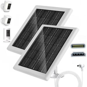 Ring Camera Solar Panel 5V 5W Outdoor Solar Battery Charger for Ring Spotlight Camera, Stick Up Camera with IP65 Waterproof, 16.4ft Cable, 360° Adjustable Bracket (White,2 Pack)