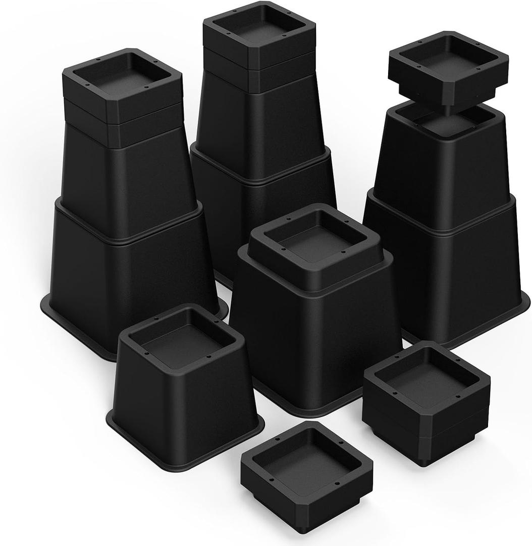 MYMULIKE Bed Risers Heavy Duty, 12 Inch Adjustable Furniture Risers, Elevation in Heights 3,4,5,6,7,8,9,10,11,12 Inch for Couch, Bed, Chair, Sofa, Desk, Dorm Bed Risers, Set of 4, Black