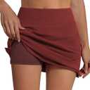 Sarin Mathews Women's Skort 95% Cotton Mini Tennis Skirt with Built-in Shorts and Pockets for Golf Pickleball Running (Red, S)